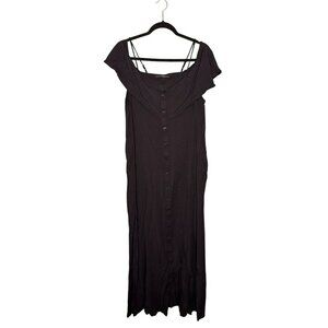 Lulus Women's Large Black Maxi Button Up Off Shoulder Dress Side Slits